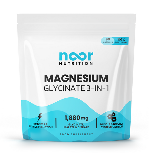 Noor Nutrition Magnesium Glycinate 3-in-1 supplement package on a white background